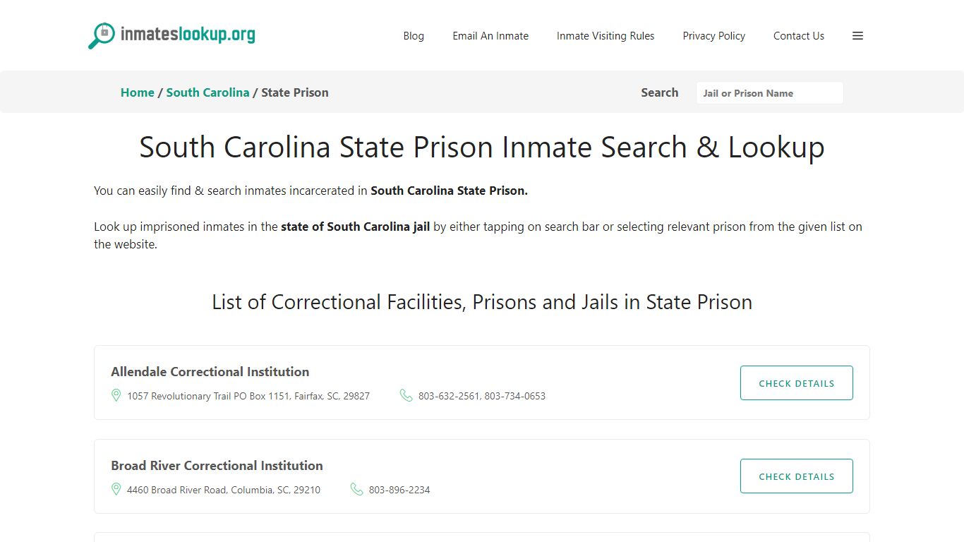 South Carolina State Prison Inmate Search & Lookup