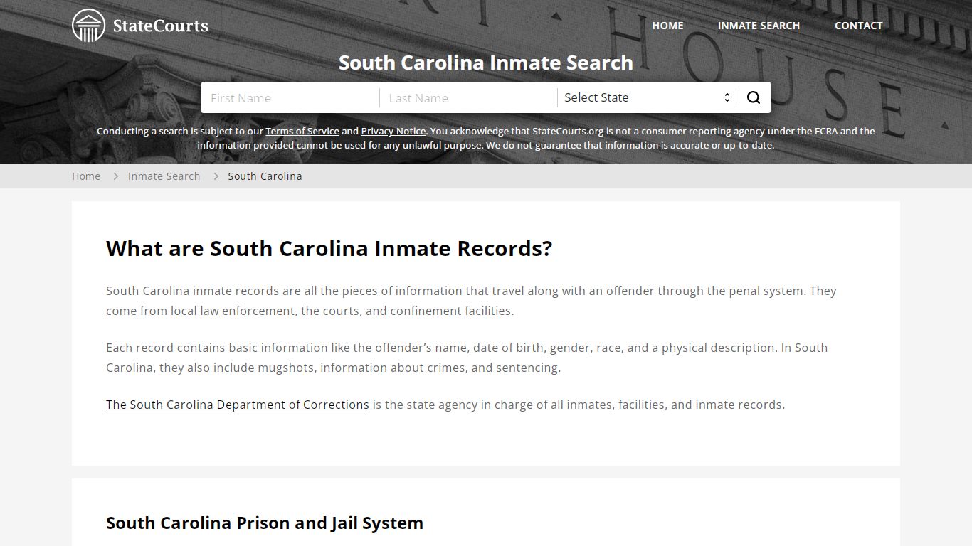South Carolina Inmate Search, Prison and Jail Information - State Courts