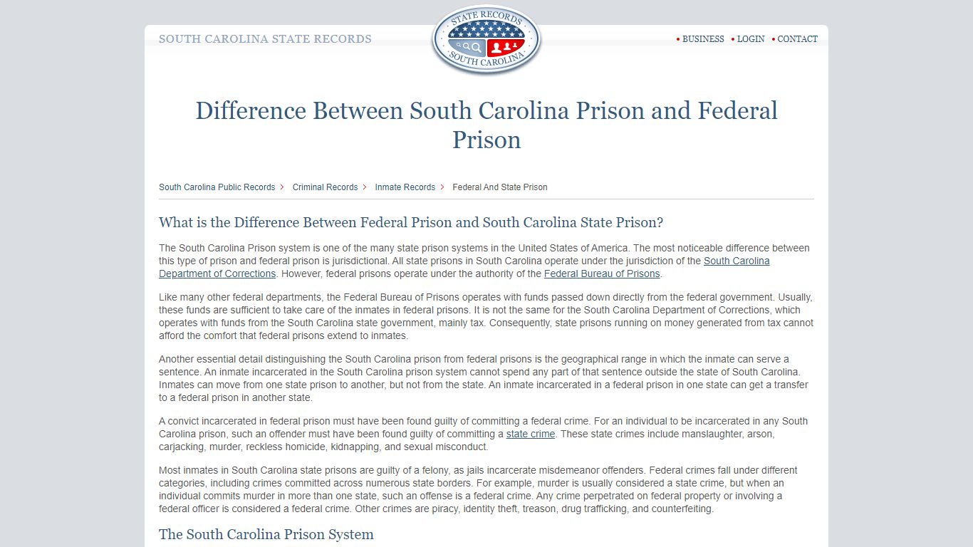South Carolina State Prisons | StateRecords.org